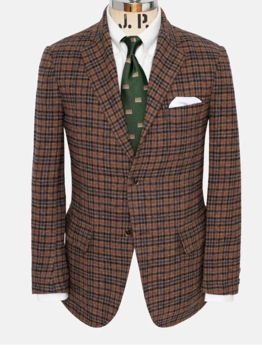 J.Press Brown Check Cotton Tweed 3 Button Sport Coat Blazer Size 40 NWT
